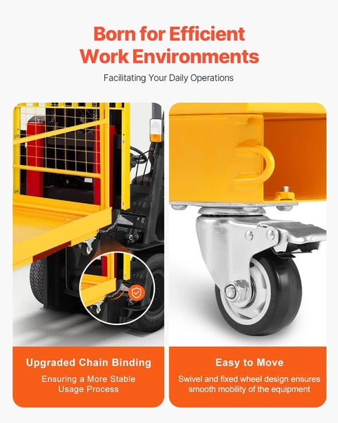 Forklift man basket by VEVOR, yellow steel work platform 36x36 in, 1200 lb capacity, four wheels