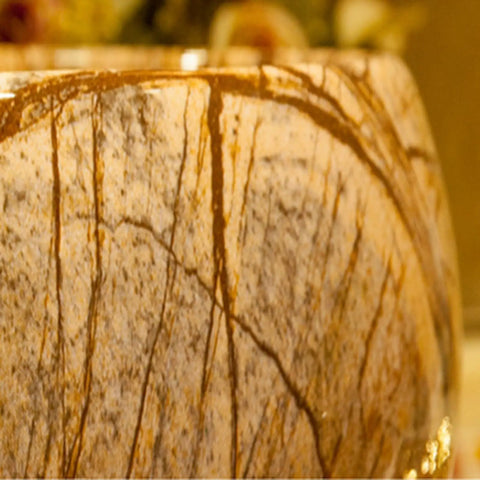 Close-up of Ceramic Vessel Sink,16.5"x5.9"Round Vessel Sink Marbling Vessel Sink, showcasing elegant marbling details.