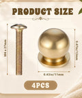 Real Deal Quality Top Shelf Solid Brass Mini Knobs One Half Inch Gold Drawer Pulls Four Pack With Screws shown with dimensions.