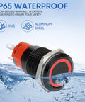 12V Latching Push Button Switch With Waterproof LED Ring Red Light For Car On Off Power Button 0.63 Inch Mount Hole Self Locking