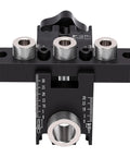 Rock Solid Self Centering Doweling Jig Kit Three In One Woodworking Tool with aluminum clamp and precise measurements.