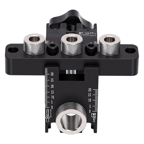 Rock Solid Self Centering Doweling Jig Kit Three In One Woodworking Tool with aluminum clamp and precise measurements.