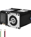 NEMA 23 closed-loop stepper motor with integrated driver, front view, black housing, silver face, exposed shaft.