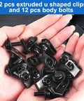 12 pcs extruded U shaped clips and 12 pcs body bolts from M6-1.0 Body Bolts And Extruded U Nut Clips Bulk Kit.