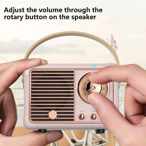Adjusting volume on Retro Bluetooth Speaker Portable Wireless Speaker With Crystal Clear Stereo Sound And Rich Bass Pink Color