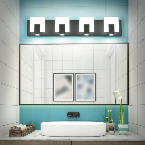 Matte Black Dimmable LED Vanity Lights For Bathroom Above Mirror Kit With Four Fixtures Sleek Bright LED Vanity Lighting Bar Set Easy Install 7249 Mounting Hardware Included