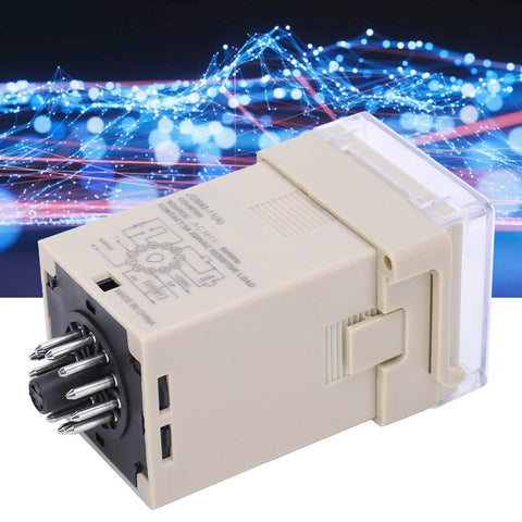 Pro Grade Time Delay Relay Timer Adjustable Cycle Control Module JDM48 11 For Industrial Machinery And Automation Systems AC380V Durable Plastic Housing, beige relay timer with metal pins