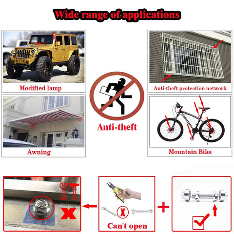 Premium Anti Theft M8 Locking Nuts Security Kit for mountain bikes, cars, awnings, light bars, anti-theft applications diagram