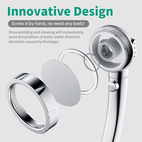 High Pressure RV Shower Head With Handy Detachable Hose And On Off Stop Button, Three Modes, easy assembly, chrome finish
