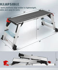 Aluminum Work Platform Step Ladder 36 Inch By 12 Inch By 18 Inch Non Slip Foldable With Rust Resistant Build Red Safety Steel Locks Durable Pro Grade Gear For Home Garage And Job Sites, folded side view