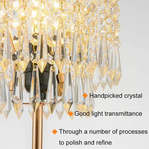 Detailed view of the handpicked crystal design in the Gold Crystal Table Lamps Set Of 2 With USB Ports And 3-Way Touch Dimmer.