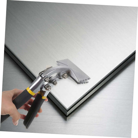 Hand holding Heavy Duty Hand Seamer Pliers For Metal Bending And Sheet Flattening With Tight Clamp Technology, flattening light steel sheet