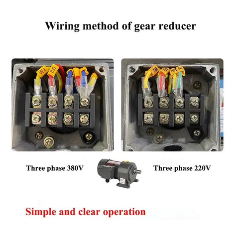 Wiring method of Rock Solid Three Phase Gear Reducer 380V Horizontal Motor with integrated variable frequency speed control.