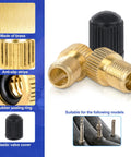 Brass Presta to Schrader Valve Adapter Set for Quick Tire Inflation, featuring valve caps and anti-slip stripes, close-up view