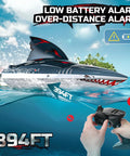 Fast Brushless RC Boat For Adults With Self Righting Hull, Crazy Fast 30 Plus MPH 3S High Speed Remote Control Shark Boat With LED Lights