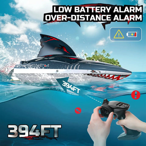 Fast Brushless RC Boat For Adults With Self Righting Hull, Crazy Fast 30 Plus MPH 3S High Speed Remote Control Shark Boat With LED Lights