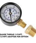 2 Inch Well Pump Pressure Gauge for Water Systems 0 to 100 Psi with Quarter Inch Lower Mount and Half Inch NPT Adapter