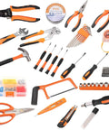 102 Piece Home Repair Tool Kit For DIYers And Homeowners With Case All In One Basic Hand Tools Set For Home Maintenance Quick Setup Ready To Use Out Of The Box, featuring various orange and black tools including pliers, screwdrivers, and wrenches.
