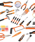 102 Piece Home Repair Tool Kit Must Have In Sturdy Toolbox For Men And Women Basic Hand Tools Set With Case For Home Maintenance DIY Projects Quick Access And Organized Tool Storage displaying various tools including pliers, hammer, screwdrivers, scissors, and a hacksaw.