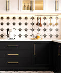 Ten Inch Champagne Bronze Cabinet Pulls Pack Of 10 Sleek Kitchen Cabinet Handles on black drawers in modern kitchen