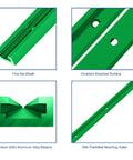 Heavy Duty Green T Tracks For Woodworking Workshop Benches Premium 6063 Aluminum Fence Rails With Included Mounting Screws 36 Inch showing fine sandblast finish.