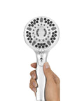 High Pressure 2 In 1 Shower Head System With Handheld Spray And 5 Foot Hose, close-up of handheld unit, chrome finish