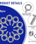 10 Pack M4 Eyebolt With Nut Stainless Steel Beefy Heavy Duty Screw Eye Bolts With Nuts 4mm Thread 11mm Shank Product Details