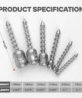 Six hard alloy screw nail weights set for bass fishing die cast sinker assortment, showing sizes 1/96 to 1/8 oz for Neko rig application.