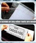 100 Pack Temporary License Plate Sleeves With Adhesive, Clear Plastic Bags for Dealer Cars being applied to car plate