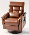 Brown leather recliner with 4 Button 5 Pin Prong USB Backlit Handheld Remote For Lift Chairs And Power Recliners resting on arm.
