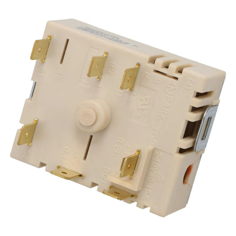 Infinite Control Switch For Range Surface Element Replacement Compatible With AP7225541 EBF62174902 EBF62174904 close-up white plastic with brass terminals