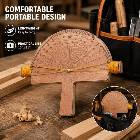 Professional Grade Battery Free Wood Angle Finder With Engraved Degree Scale And String Alignment Setup for easy measurements.