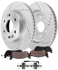 Front Brake Kit With Drilled And Slotted Rotors And Ceramic Pads For Chevy GMC Silverado Sierra 1500 Tahoe Yukon XL Cadillac Escalade ESV 13.50 Inch Rotors Replacement For Upgraded Stopping Power