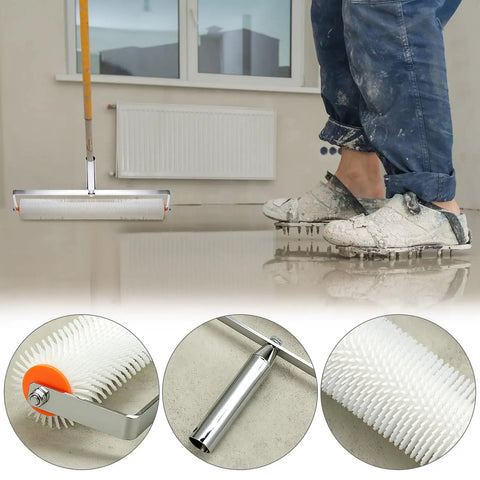 Self Leveling Cement Tool Kit With 9 Inch And 20 Inch Spike Rollers, Scraper, And Spiked Shoes For Cement, Mortar And Floor Leveling