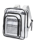 Heavy Duty Tool Backpack With Transparent Mesh Pockets For Tech Pros And Mechanics Durable Anti Static PVC Cleanroom Storage Organizer Built Tough Hella Spacious Black, clear PVC material with grid pattern.