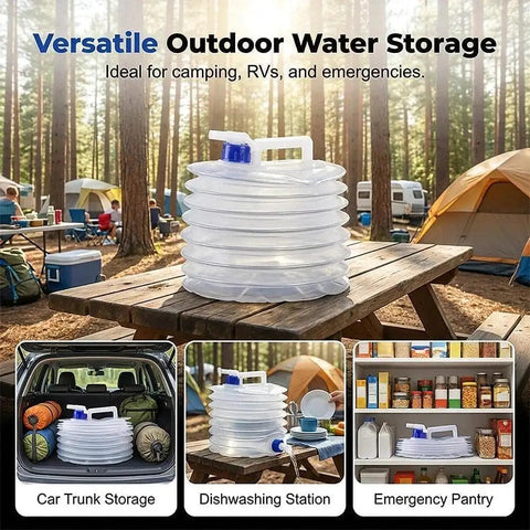 Collapsible Water Container With Spigot For Camping And Outdoor Use Space Saving Portable 5L Water Storage Bag on picnic table