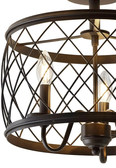 Oil Rubbed Bronze 15 Inch Led Semi Flush Mount Ceiling Light With Three Light Modern Industrial Drum Fixture close-up