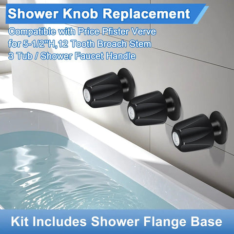 Matte Black Tub Spout And Shower Trim Kit With Three Knobs Including Hot Cold Diverter Easy Install on wall