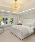 Huge White Rattan Chandelier With 6 Lights Hand Woven 5 Tier Pendant Light in bedroom, adjustable height up to 70 inches