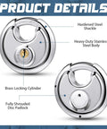 16 Pack Keyed Alike Disc Pad Locks Stainless Steel 2-3/4 Wide 3/8 Shackle Built Tough Outdoor Lock Set Product Details