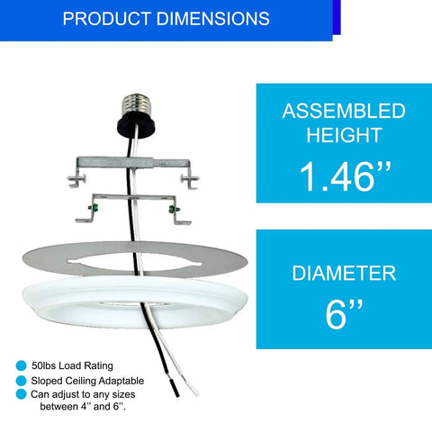 Recessed Can Light To Pendant Conversion Kit For Easy Pendant Installation In White Finish, dimensions: diameter 6 inches