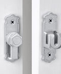 Kickass 90 And 180 Degree Barn Door Latch Built From Solid Silver Aluminum Alloy to fasten sheds and gates, shown close-up.