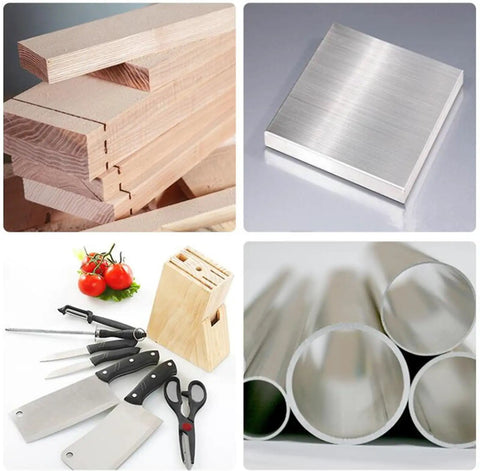 Top Shelf Heavy Duty Hand Push Belt Sander And Multi Function Knife Grinder For Carbon Steel Aluminum Wood Stone Badass Wide Belt Machine 74 To 82 Inch Grinding Table, showcasing wood, aluminum sheets, kitchen tools.