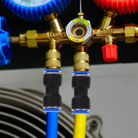 Super Cool 50pc Quick Connect Air Hose Fittings Kit For Pneumatic Tools Push To Plug Pvc Tubing Adapters 4mm To 12mm Outer Diameter Portable Repair Gear, brass connectors