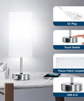 Touch Control Desk Lamp With 3 Way Dimming, 12.8 Inch Bedside Nightstand Light, 2 USB Ports, Modern Table Lamp