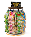 Wooden Chip Rack Display Stand With 5 Tiers And 40 Clips, 360 Degree Rotating Snack Display For Office Countertop