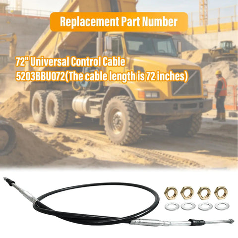 72 Inch Universal Control Cable For 5200 Series Mount, Beefed Up PTO Valve Dump Truck Replacement With Gasket And Nut