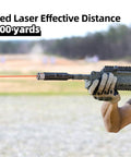 Bright Red Laser Bore Sight Kit with Big Button Switch attached to rifle for 17 to 12 gauge caliber targeting, 100 yards range.