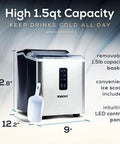 Compact Stainless Steel Ice Maker Cranks Out 26 Pounds Daily With Auto Clean Function And Led Display for easy ice access and control panel.