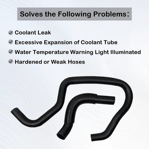 Black rubber engine coolant hose set for upper and lower radiator lines; curved and corrugated hoses.